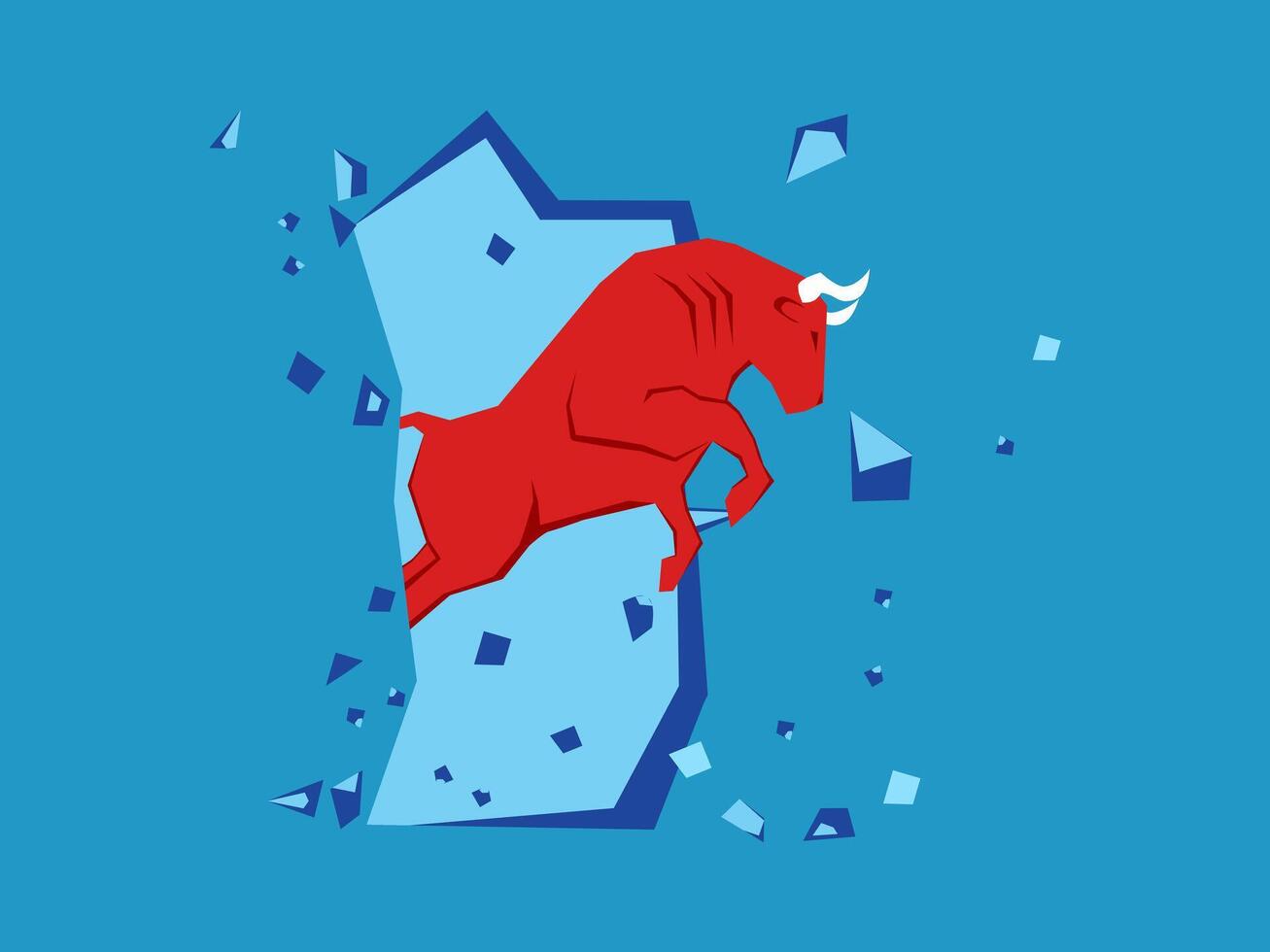 a bull is breaking through a wall vector
