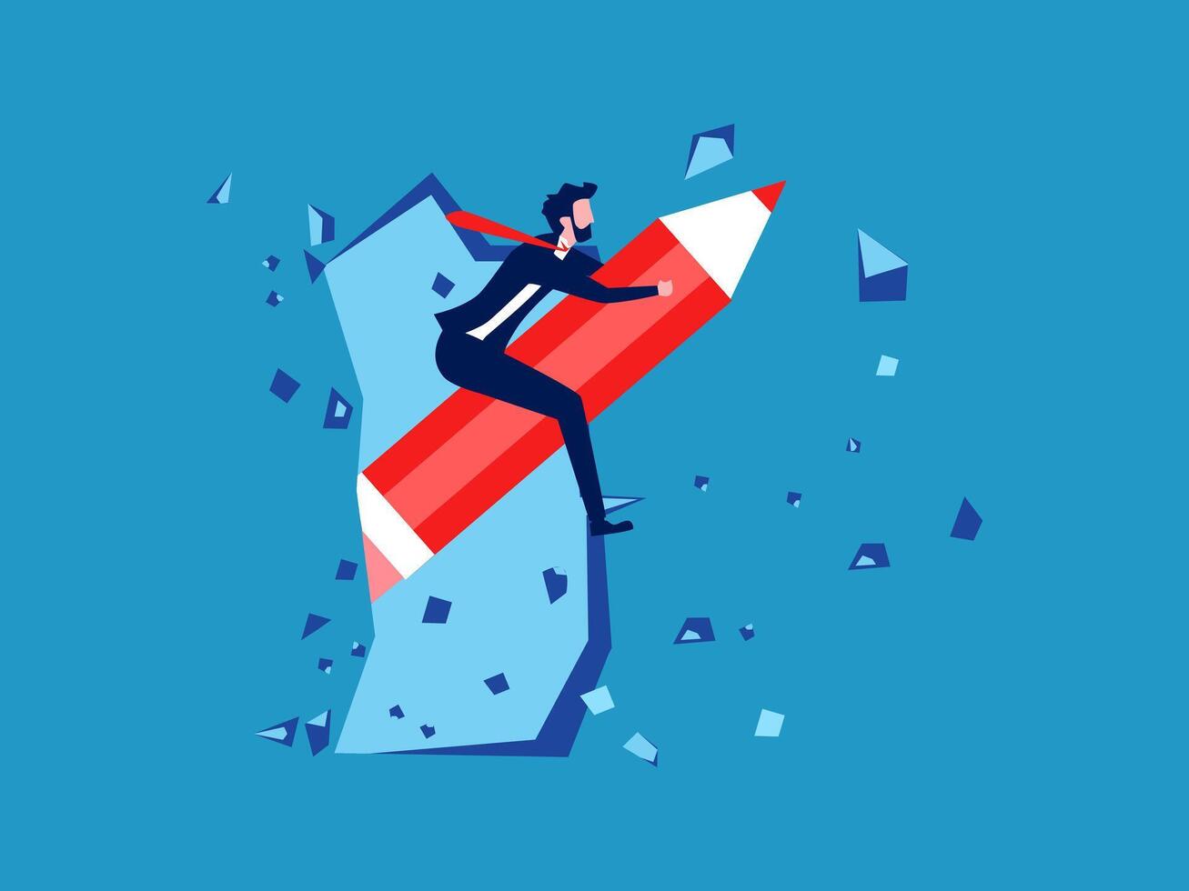man is flying on a red pencil vector