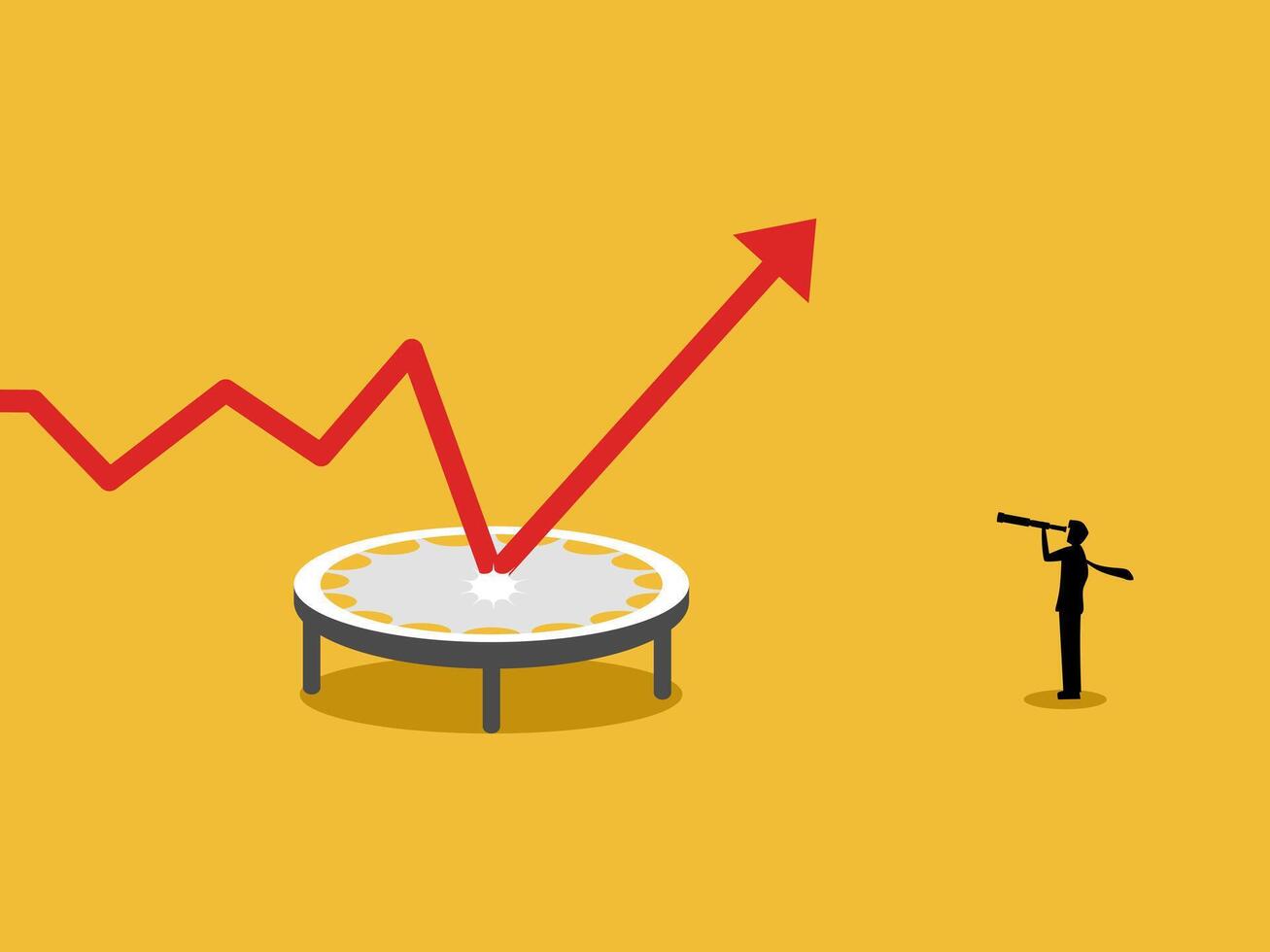 man Looking at Telescope Looking at Bounce Chart on Trampoline vector