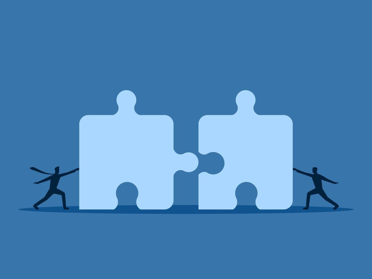 Merge, Two businessmen are solving puzzle symbols vector