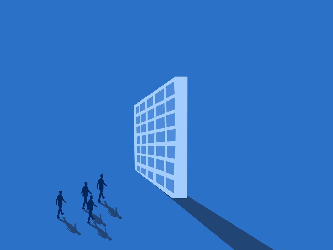 Business team walks and meets a large wall blocking the way of the wall vector