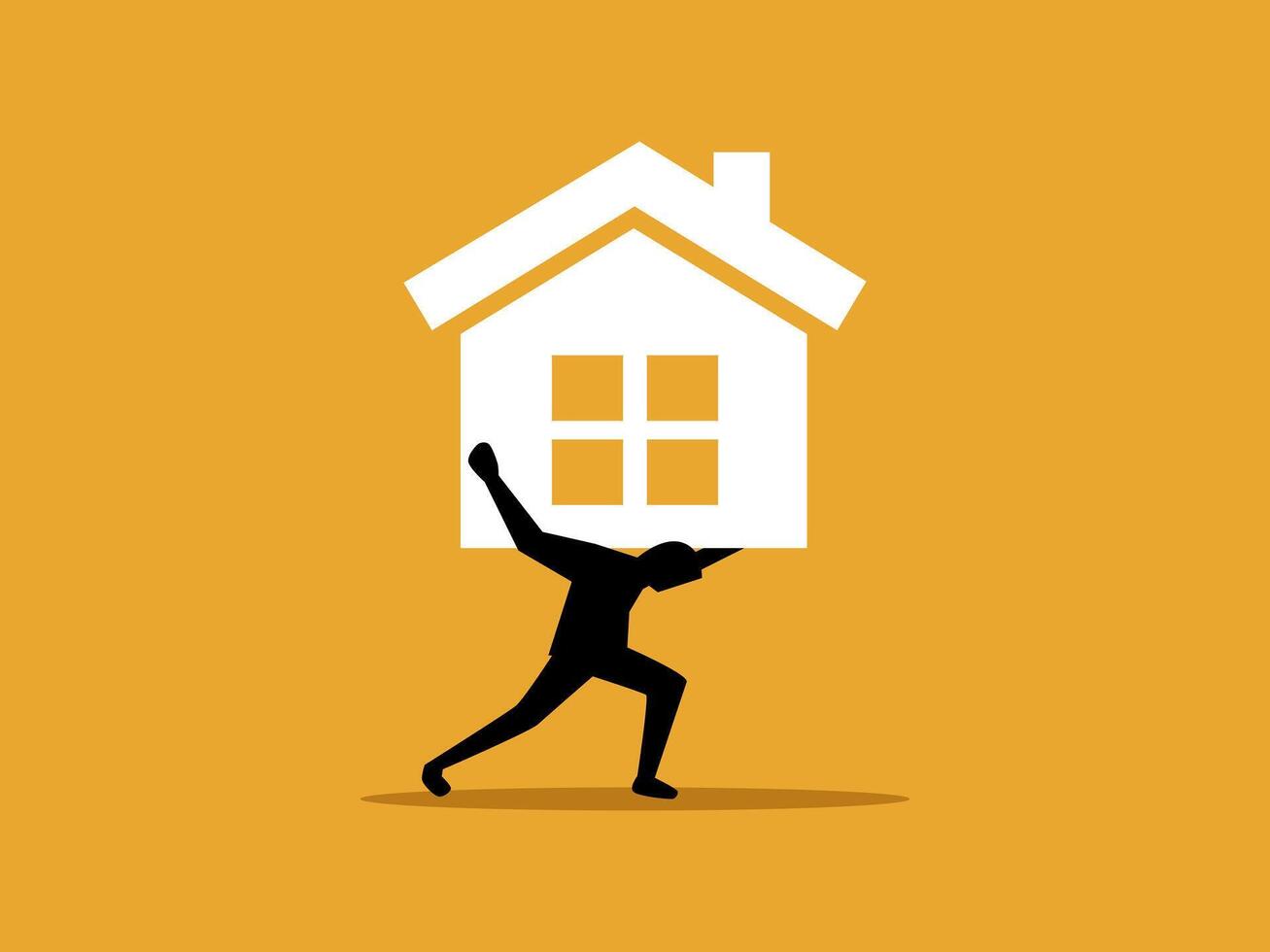 Businessman tries to carry the burden of the house vector