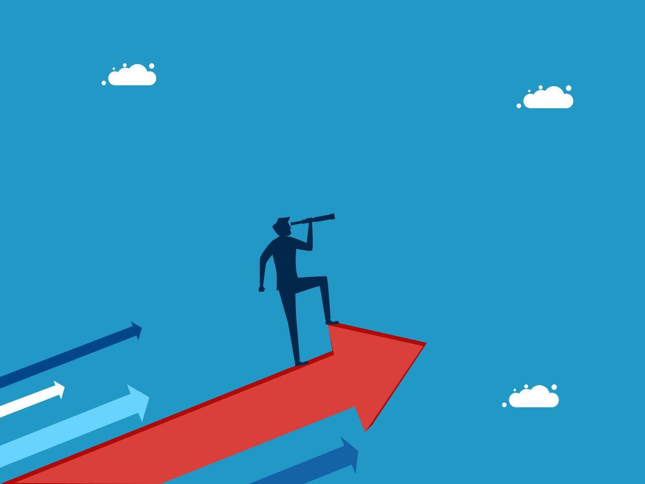 businessman on arrow with binoculars and business concept vector