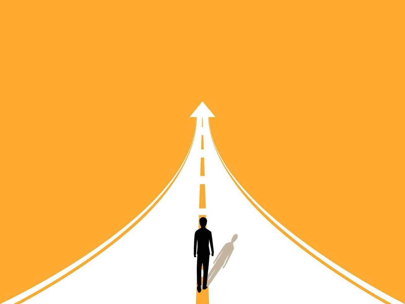 Move forward, man walking on the road arrow growth vector