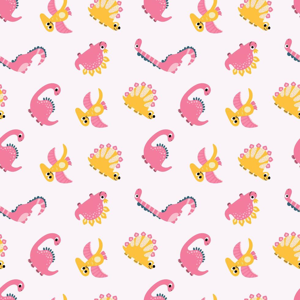 Colorful Cartoon Dinosaurs Pattern. Designs for fabric, textiles, wallpaper vector