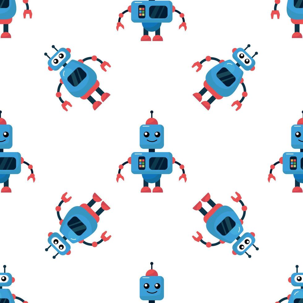 Seamless pattern with funny robots. Design for decoration of children's room. vector