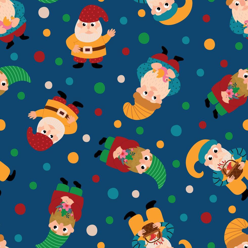 Festive Gnome Pattern on Blue Background. Endless textures for your design vector
