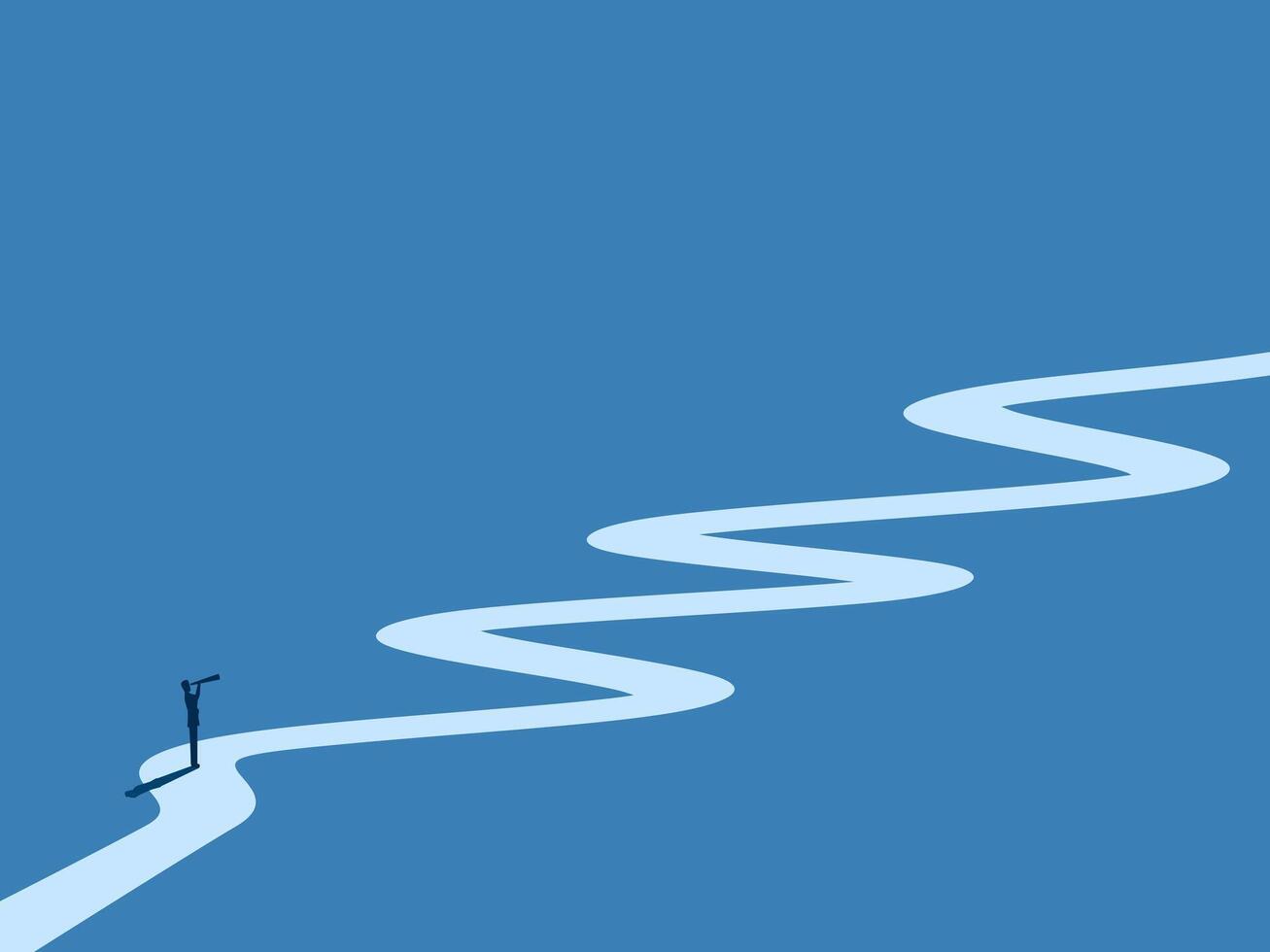 Businessman holding a telescope on a long winding path vector
