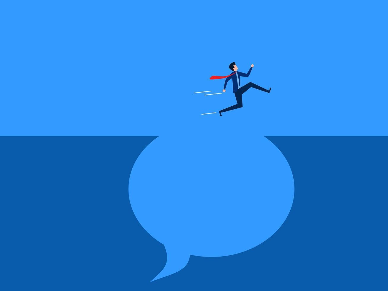 Escape from the news, businessman jumps through speech bubbles vector