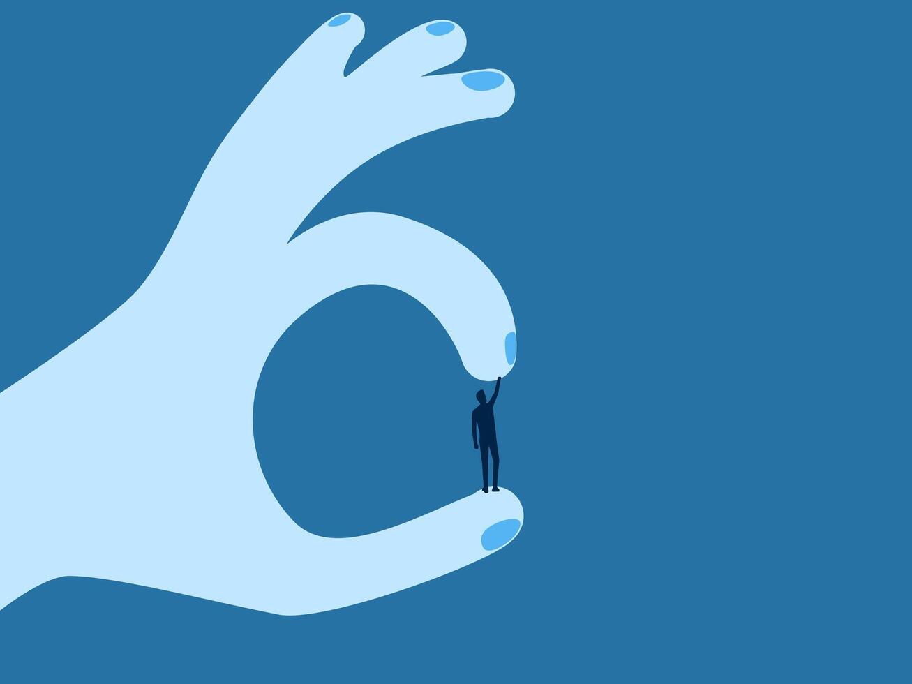 Fighting with big companies, big hand is grabbing small businessmen vector