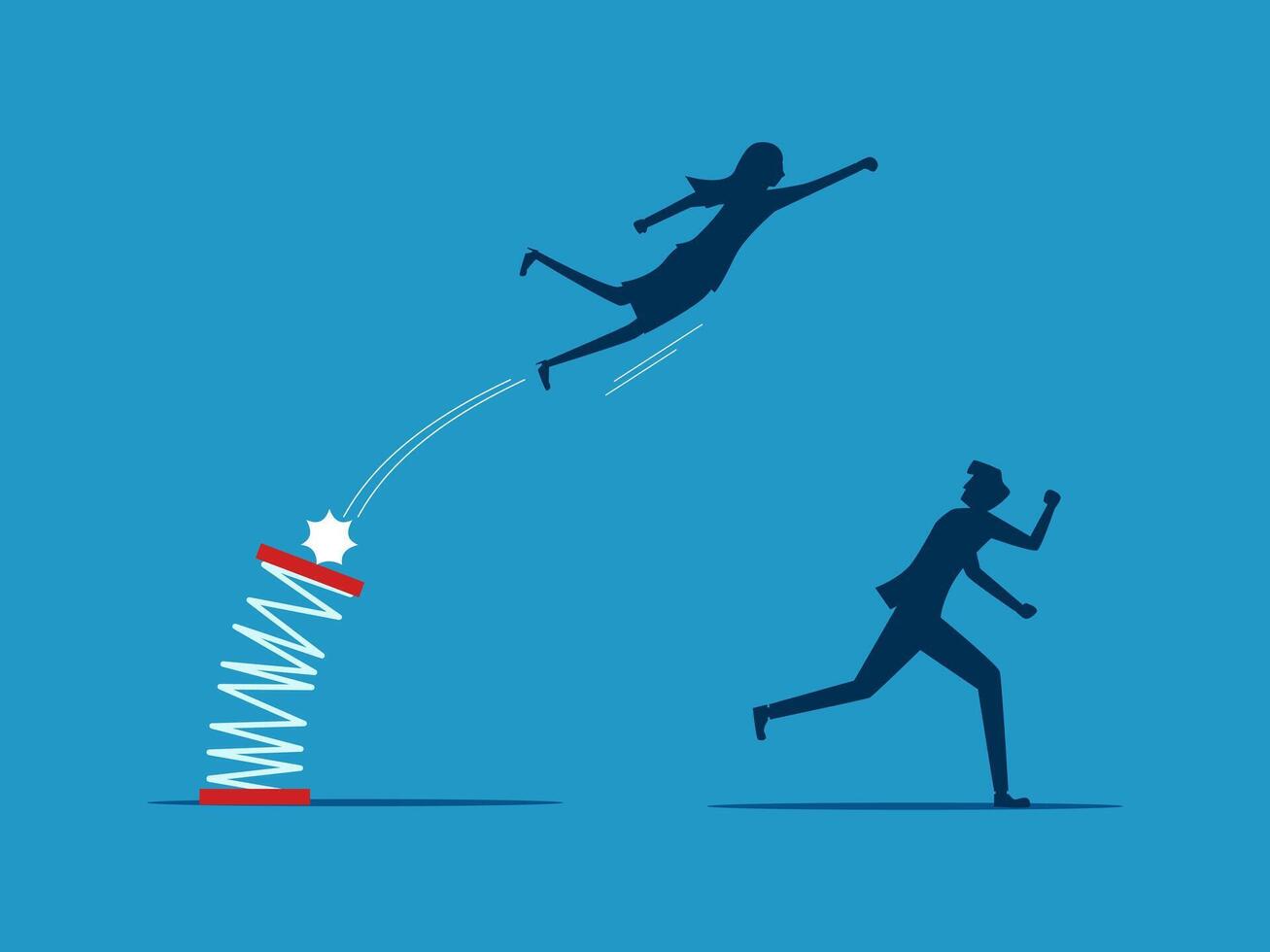businessman and woman jumping from a rocket vector