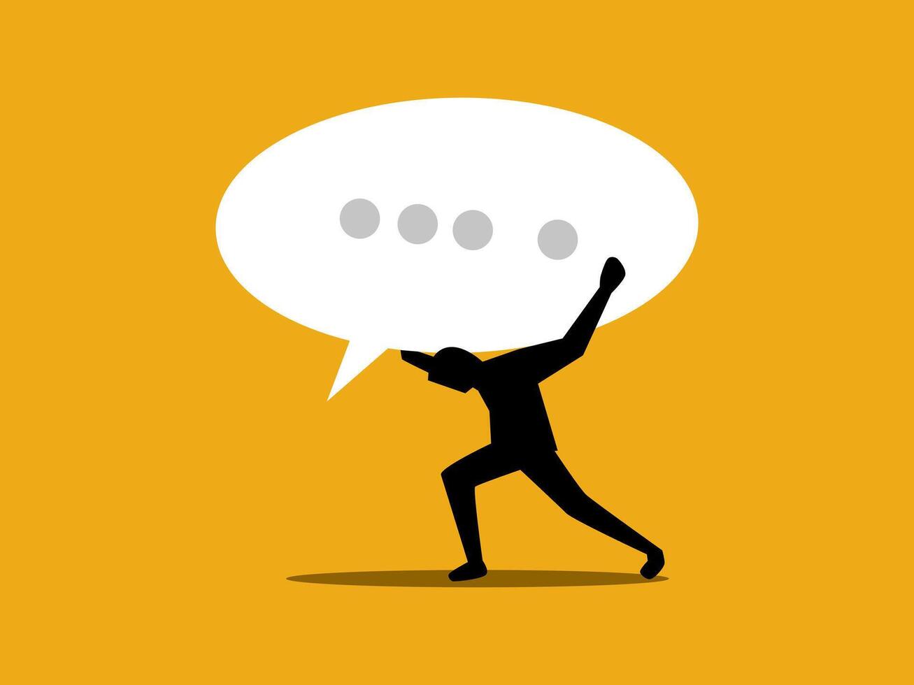 Taking in heavy information, businessman holding a big speech bubble vector