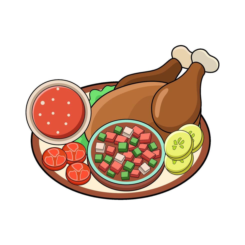 roasted chicken with complete condiment vector