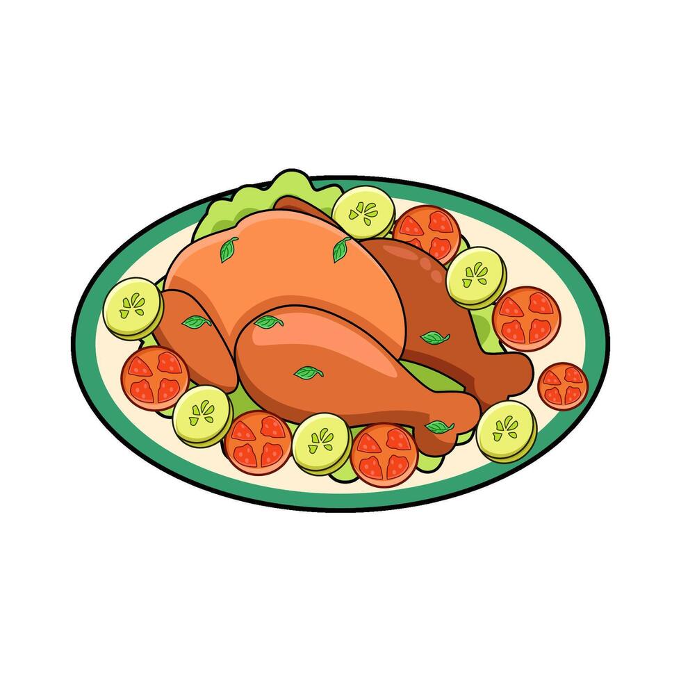 Roasted chicken dish vector