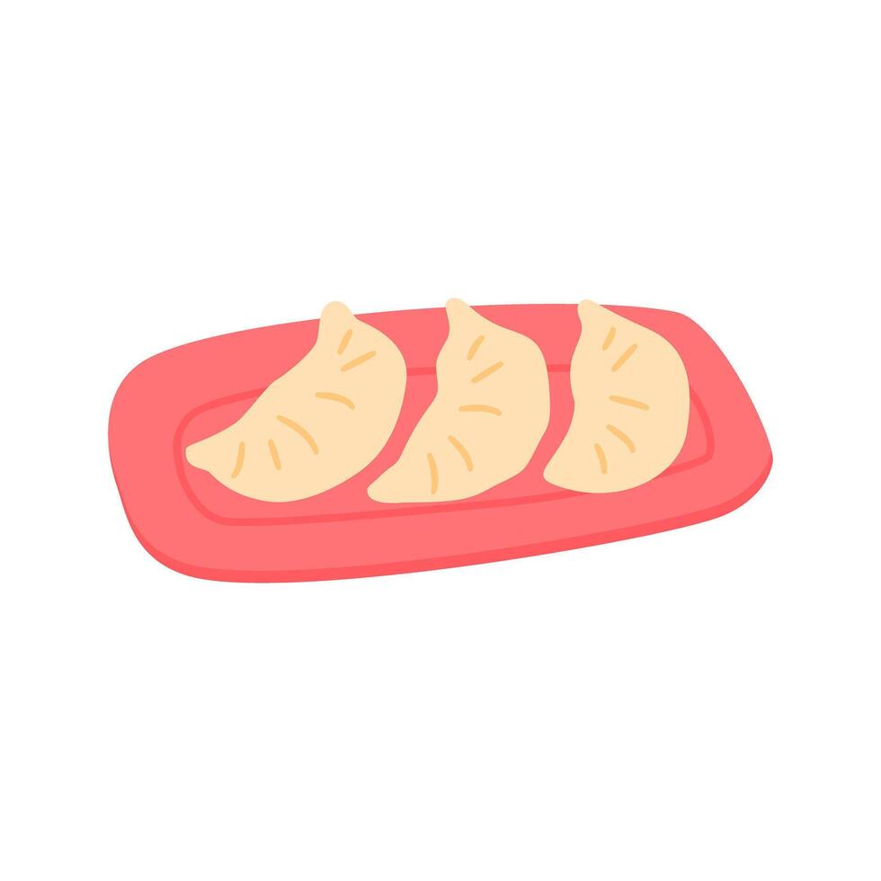 Three Delicious Dumplings Served on Red Plate for Traditional Asian Cuisine Concept vector