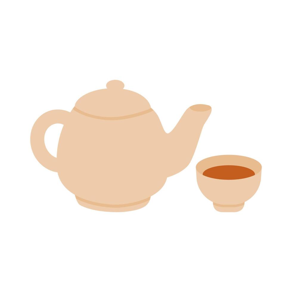 Simple Teapot and Teacup in Cozy Beverage Composition for Tea Time Concept vector