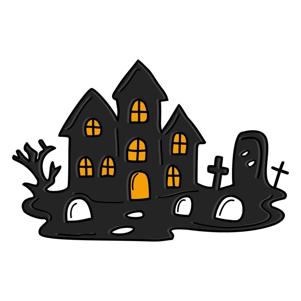 Halloween house with graveyard and tombstone vector