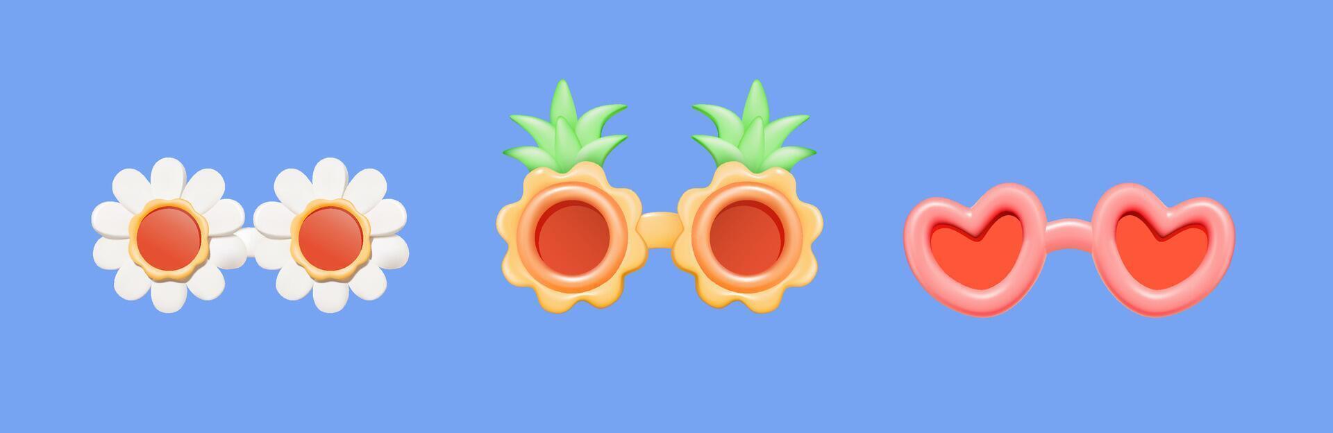 3D cute novelty sunglasses with fun shapes vector