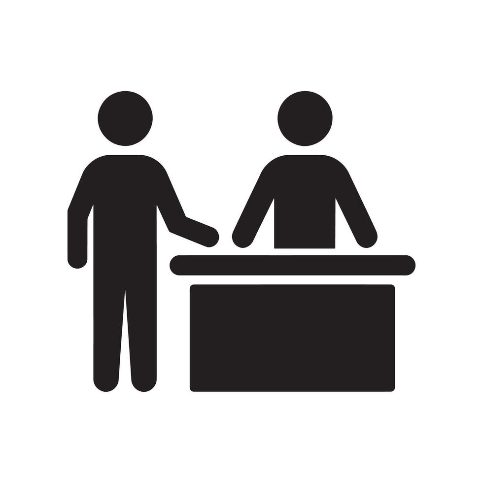 Customer Service Desk Icon Representing Interaction Between Client and Support Staff Editable Illustration Isolated on a White Background Ideal for Reception, Helpdesk, and Business Service Graphics vector