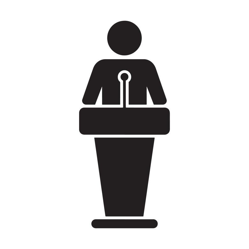 Speaker or Presenter Standing at a Podium with Microphone Editable Illustration isolated on a white background perfect vector