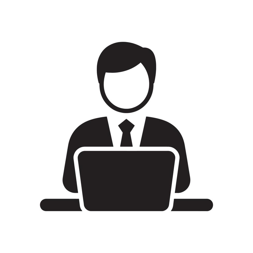 Professional Businessman Working on Laptop Icon for Corporate Work and Digital Productivity Editable Illustration isolated on a white background vector
