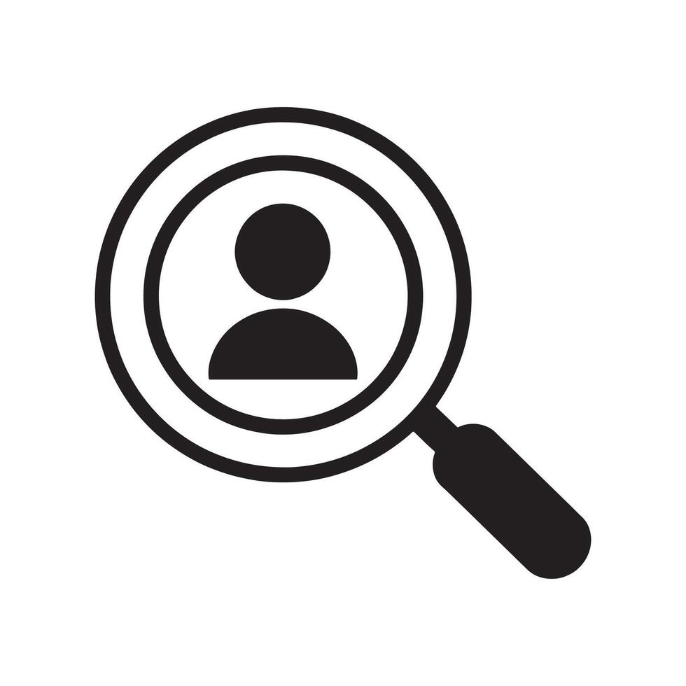 User Search Icon Featuring a Magnifying Glass and Person Silhouette Representing Identification vector