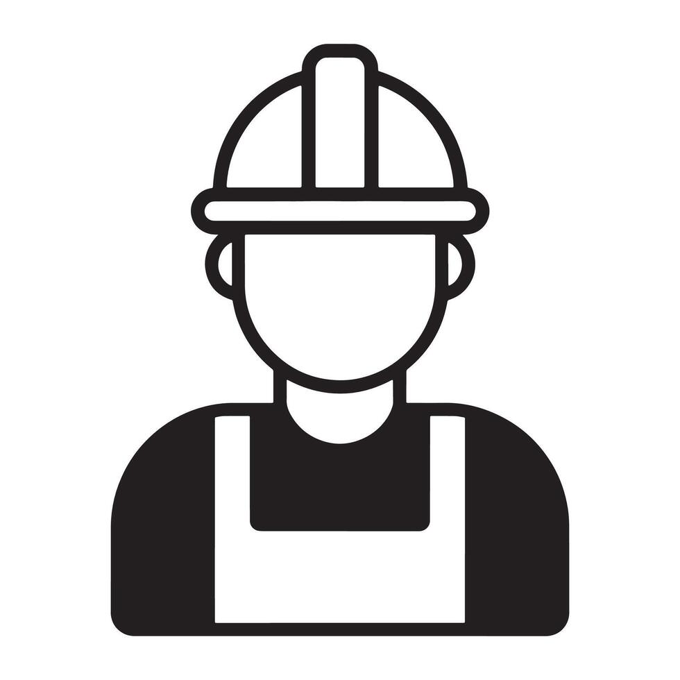 Construction Worker Icon with Hard Hat Representing Labor, Safety, and Industrial Work Editable Illustration isolated on a white background vector