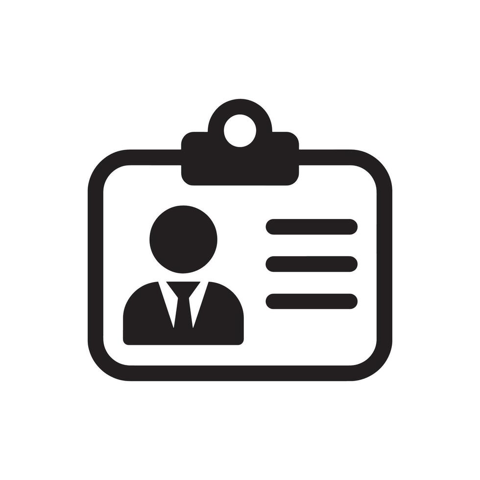 Professional ID Badge Icon with Person Silhouette and Text Lines Editable Illustration isolated on a white background vector