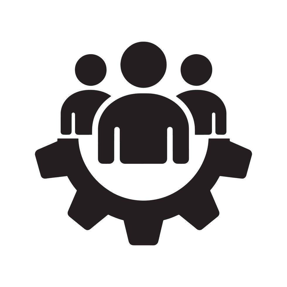 Teamwork Icon with Gear Representing Collaboration, Process, and Workforce Integration Editable Illustration isolated on a white background vector