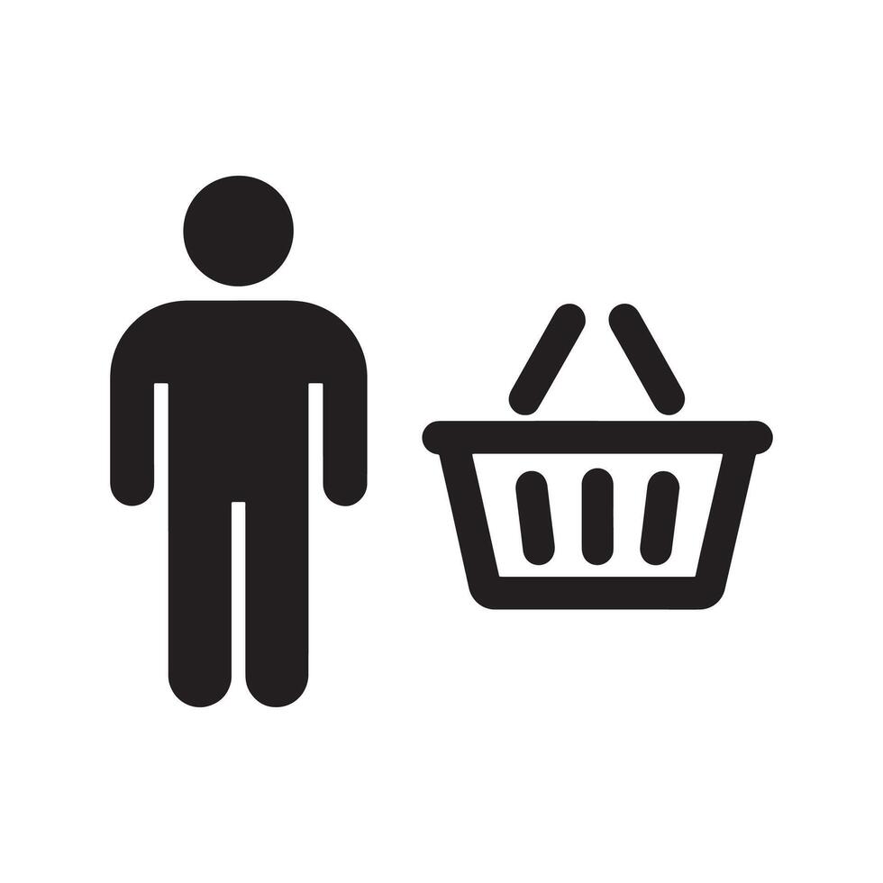 Person Icon with Shopping Basket Symbolizing Consumer and Retail Activities Editable Illustration isolated on a white background vector
