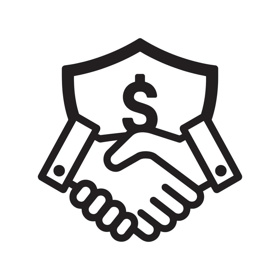 Handshake with Shield and Dollar Sign Icon Representing Financial Protection and Partnership Editable Illustration Isolated on a White Background for Digital Use vector