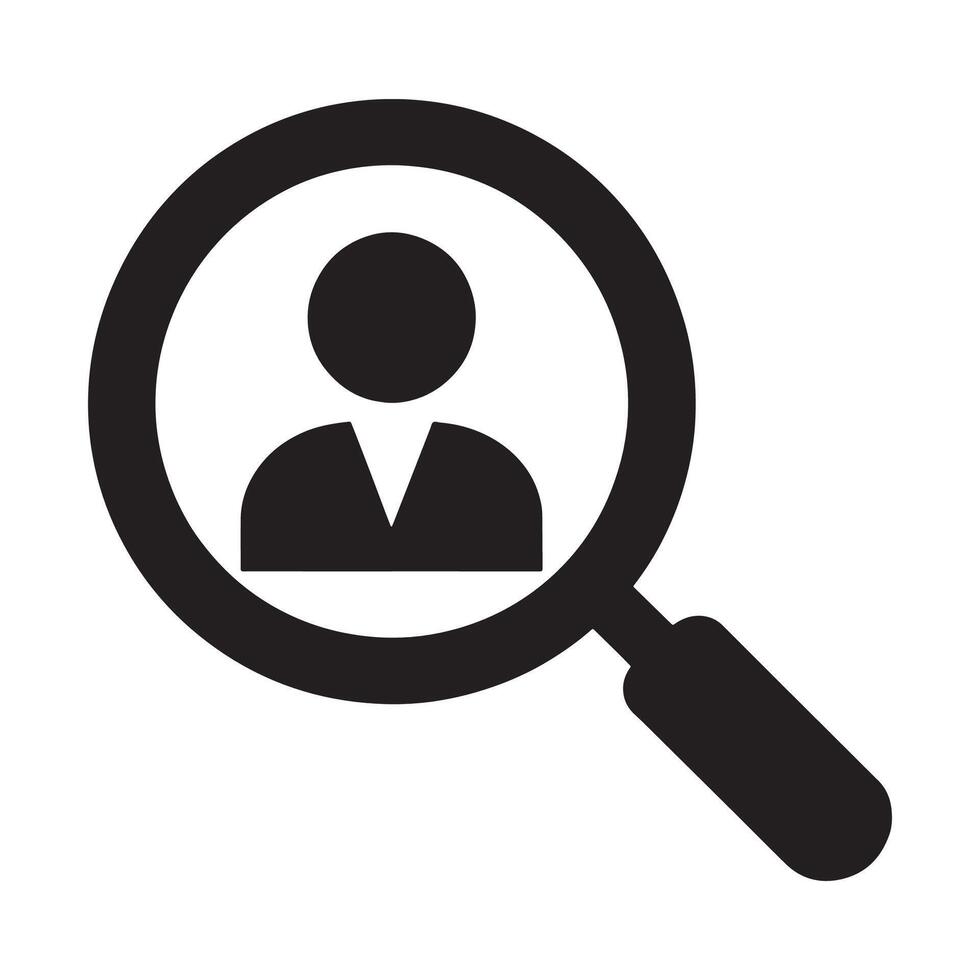 User Search Icon Featuring a Magnifying Glass and Person Silhouette Representing Identification and Profile Lookup vector