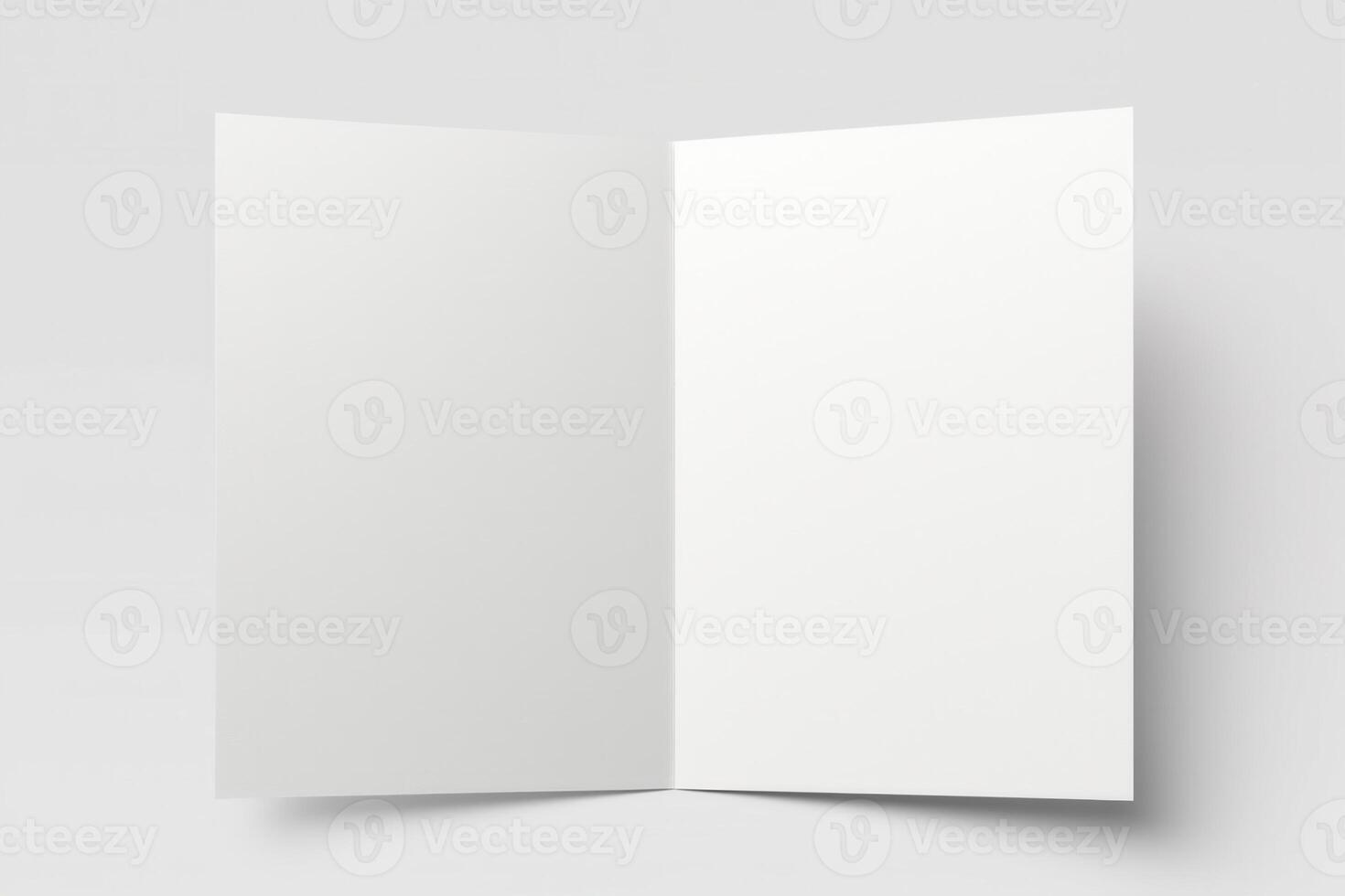 Open blank card mockup on white background in minimalist vertical layout for stationery branding invitation or design presentation with empty space photo