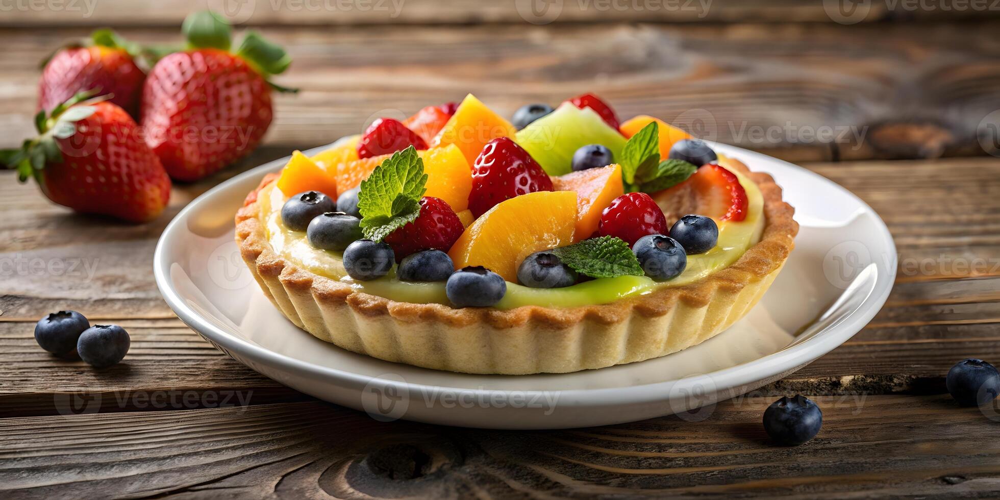 Easy Baking Fruit Tart with Strawberries Blueberries Kiwi photo