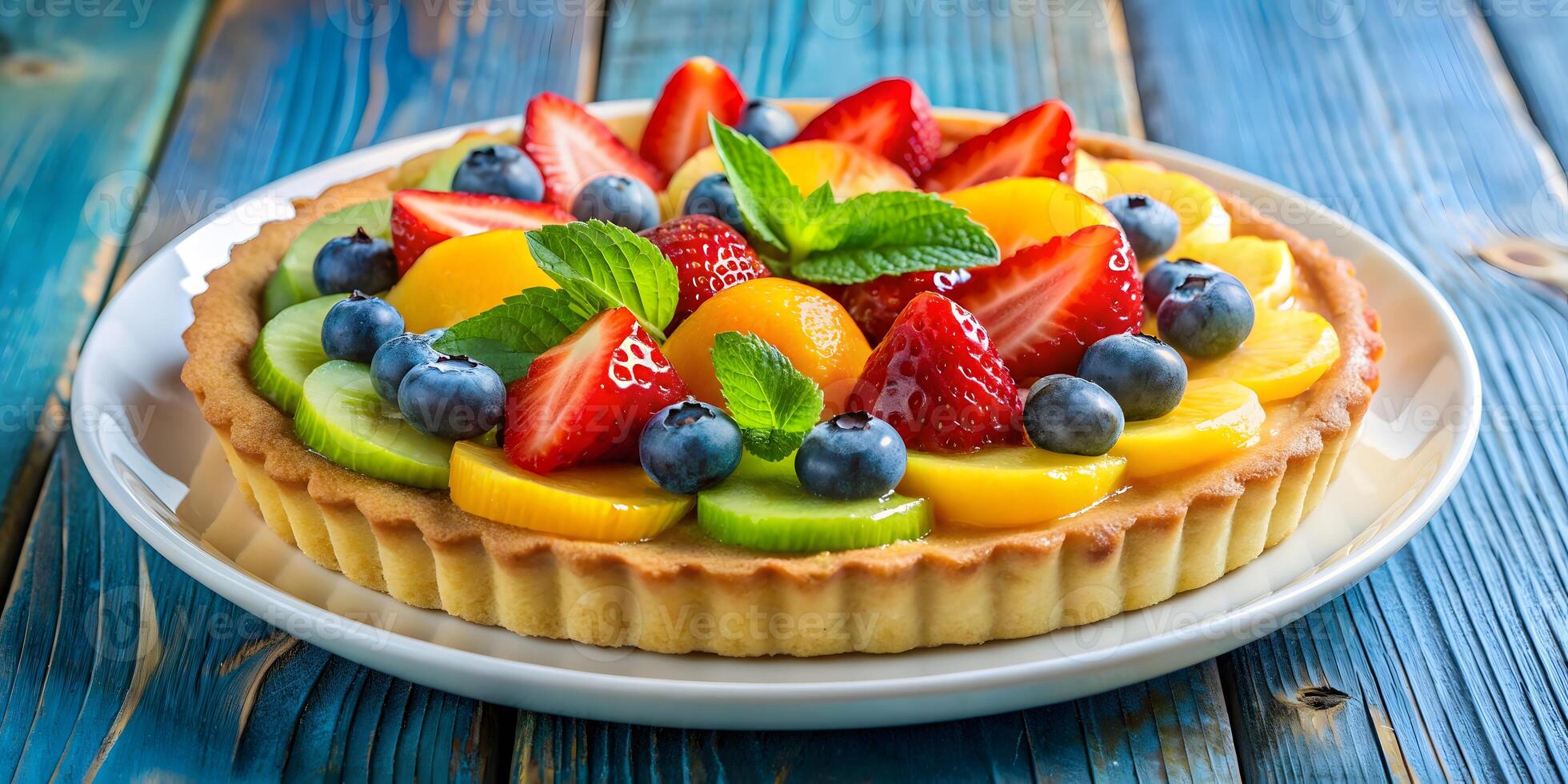 Delicious Fruits Tart Recipe Fresh Colorful Dessert photo