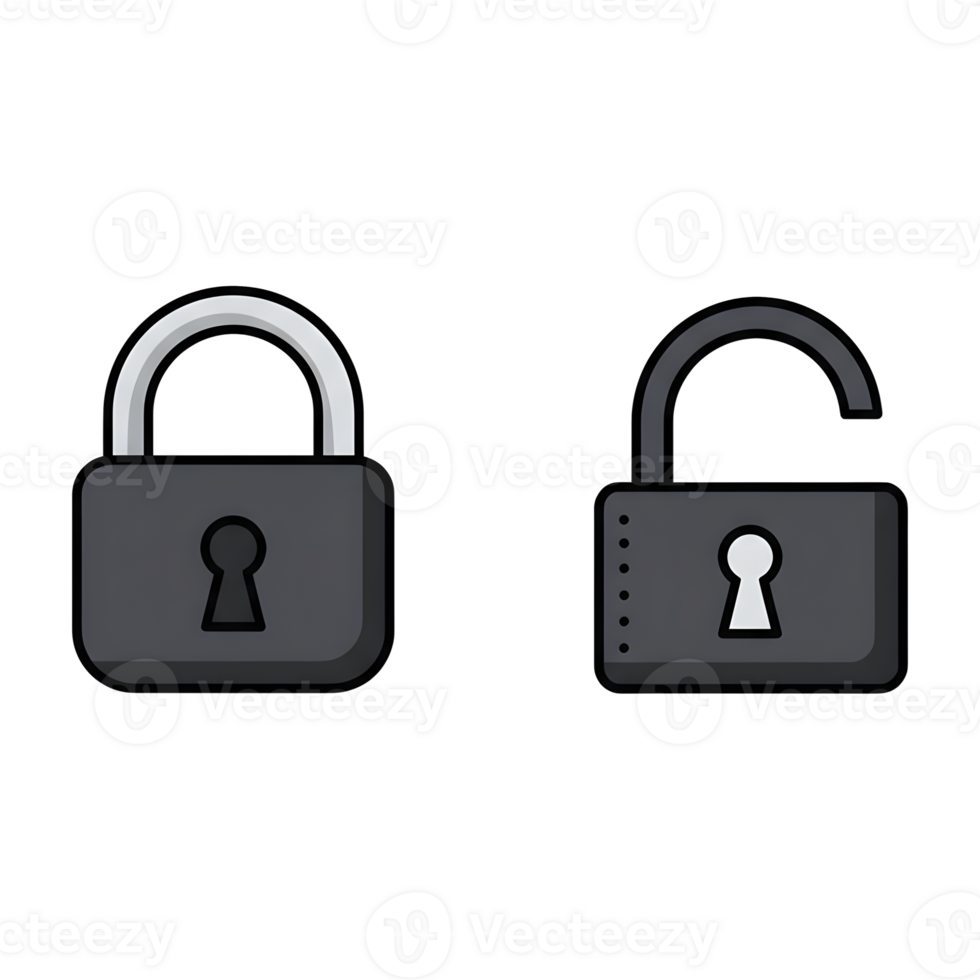Digital Security Locked and Unlocked Padlock Icons png