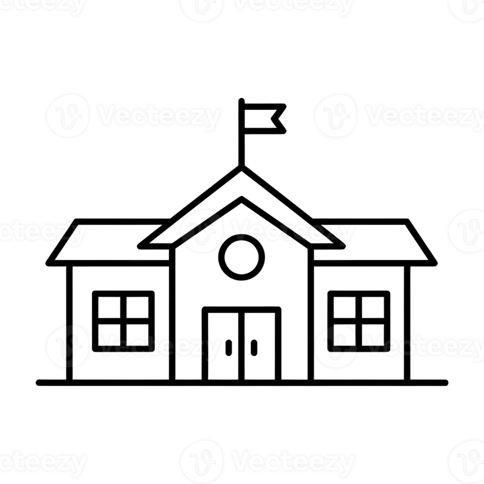 Simple Line Art Illustration of a School Building png