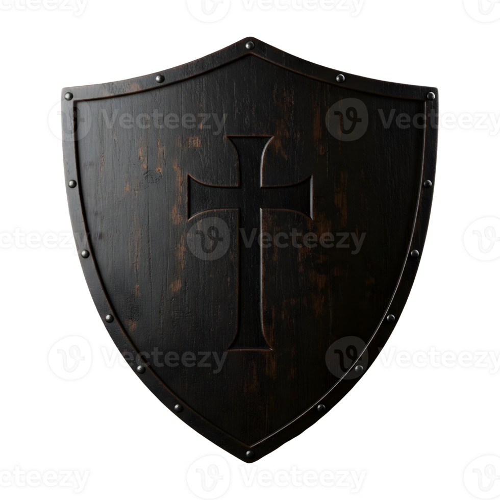 Ancient Wooden Shield with Embossed Crusader Cross png