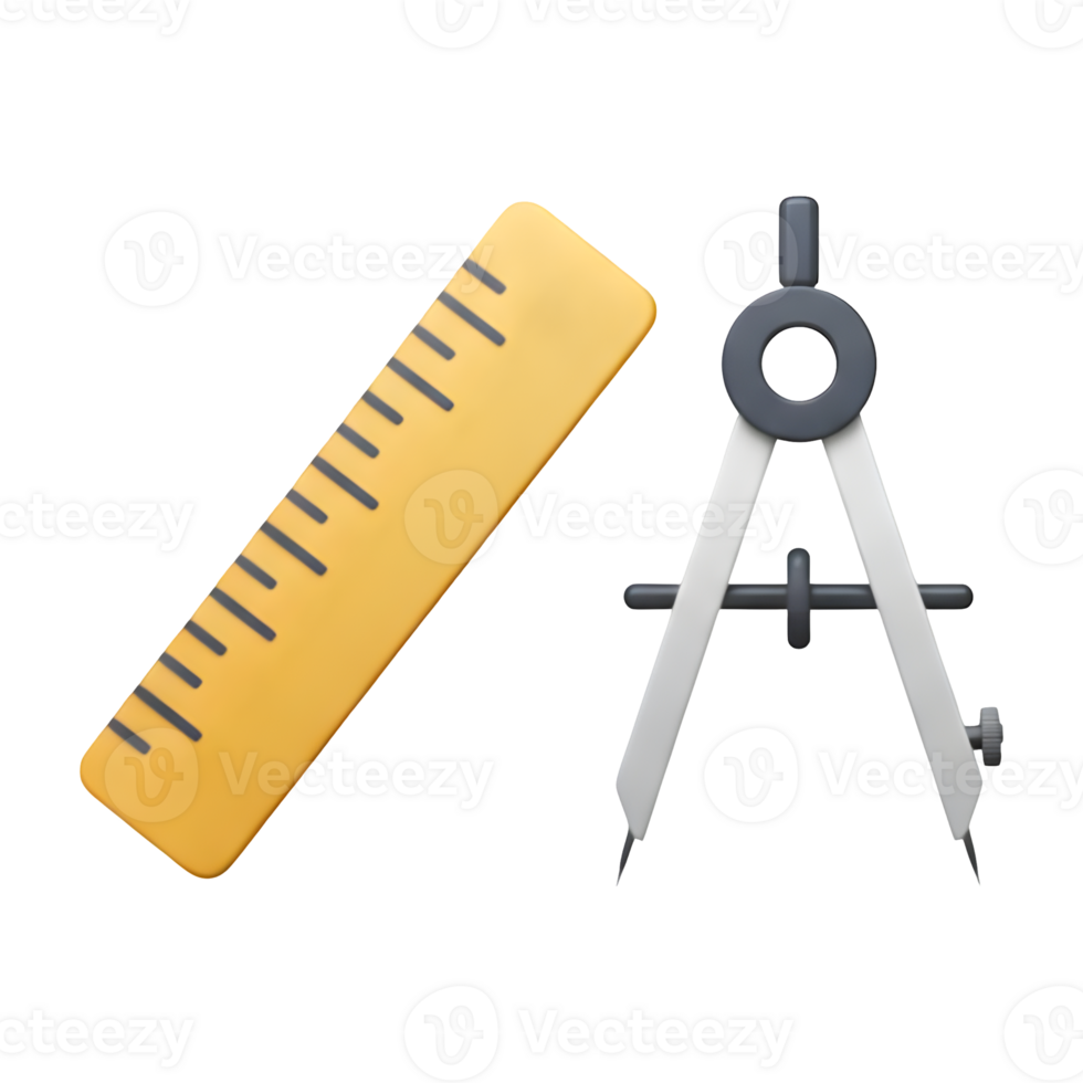 Precision Measurement Tools Ruler and Compass for Geometric Design png