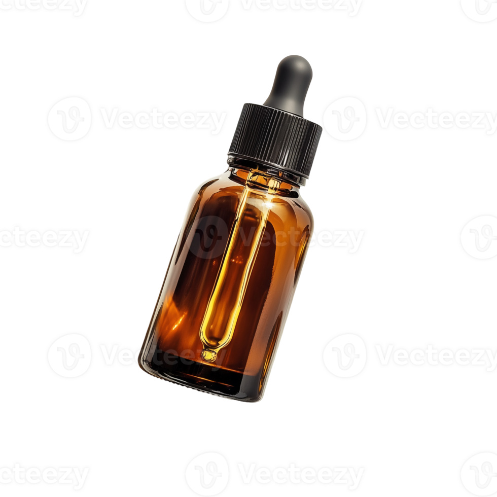 Amber bottle dropper cosmetic serum essential oil product isolated on transparent background png