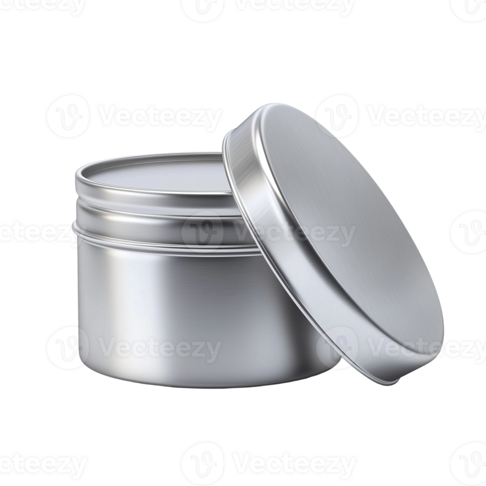 Aluminum container open lid product packaging presentation isolated on transparent background png
