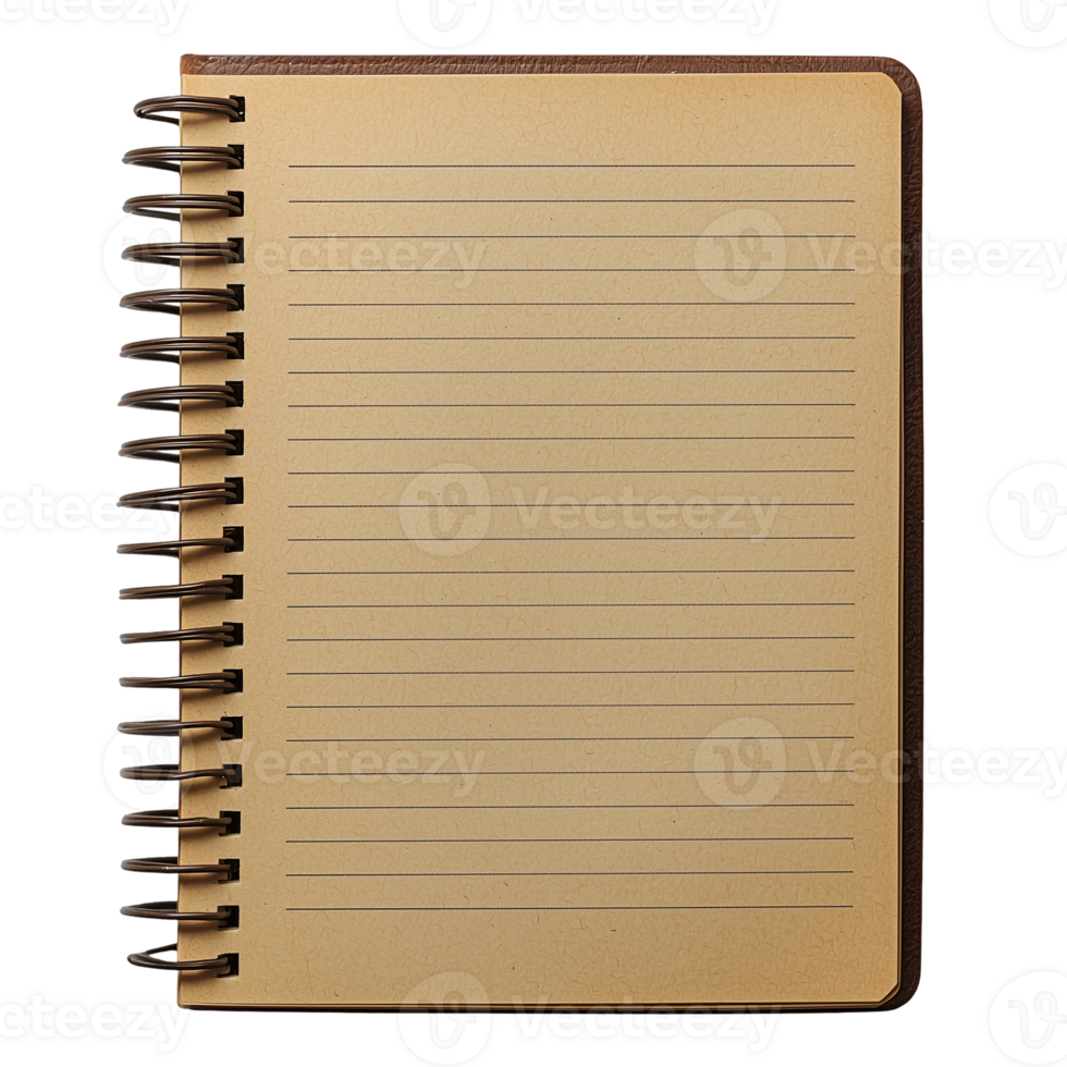 Lined paper spiral notebook for writing and note taking isolated on transparent background png
