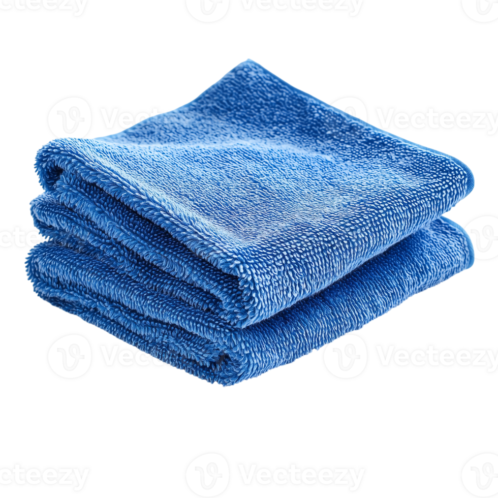 Stack of blue microfiber cleaning cloths product display isolated on transparent background png