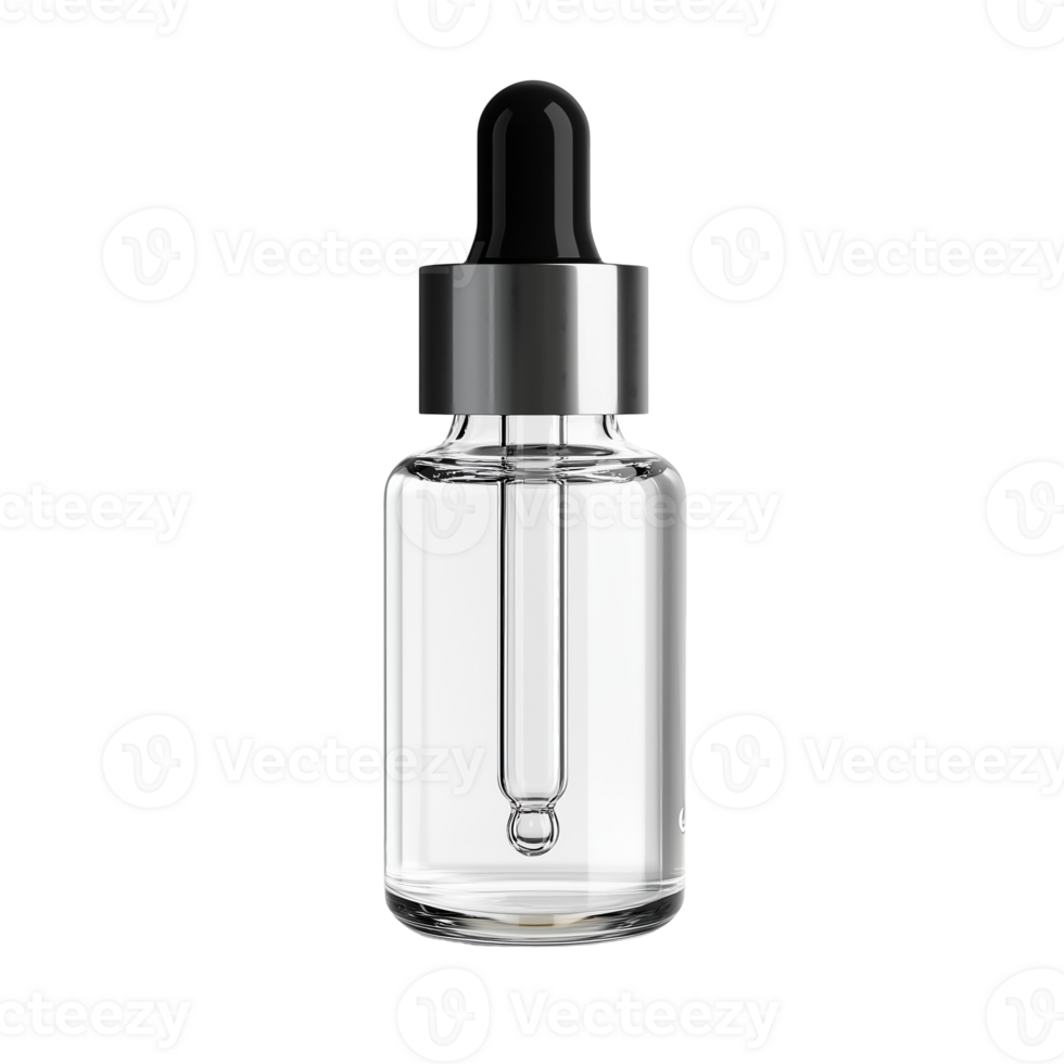 Clear serum bottle with dropper for cosmetic product mock up isolated on transparent background png