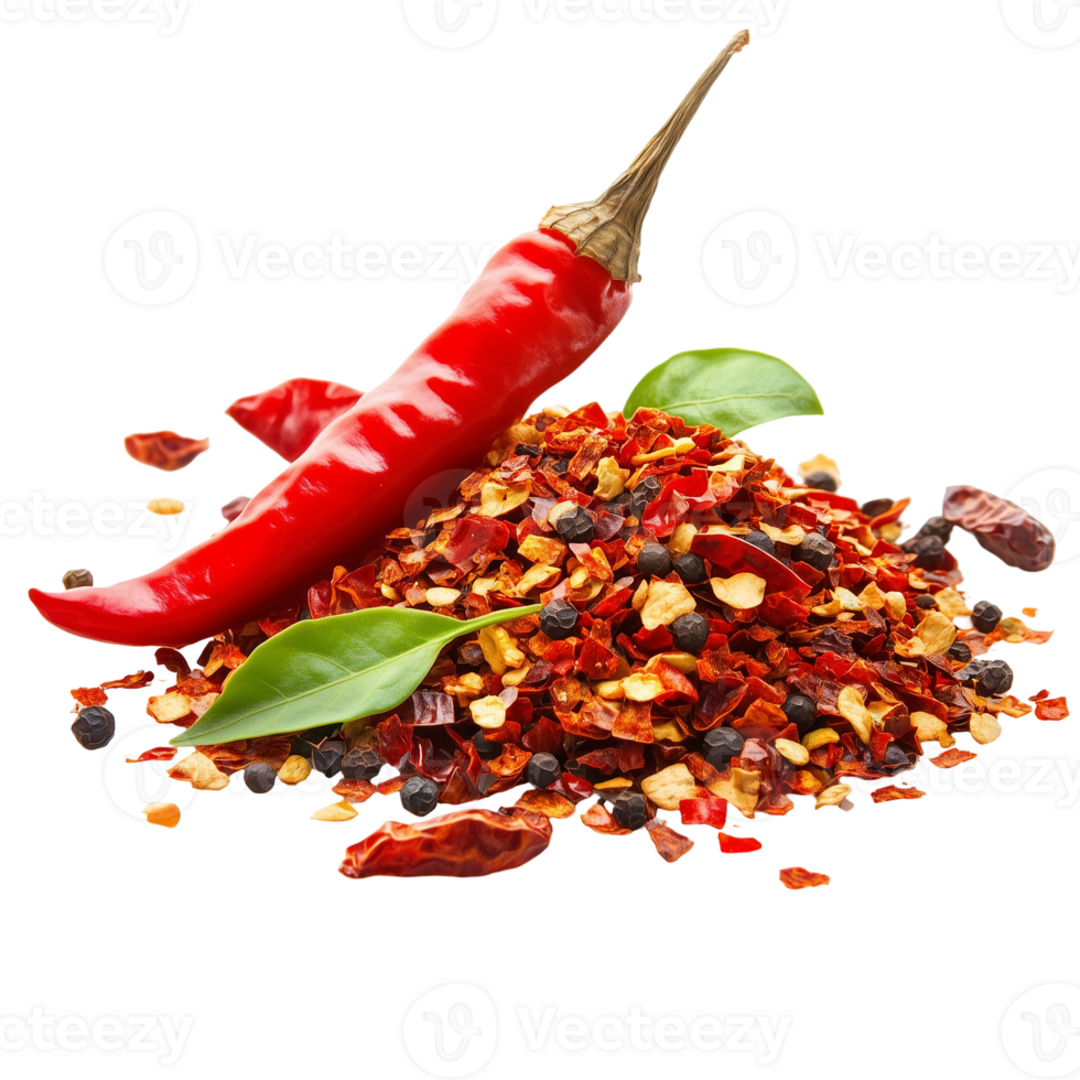 Red chili flakes and pepper spice blend culinary ingredient isolated on transparent background png