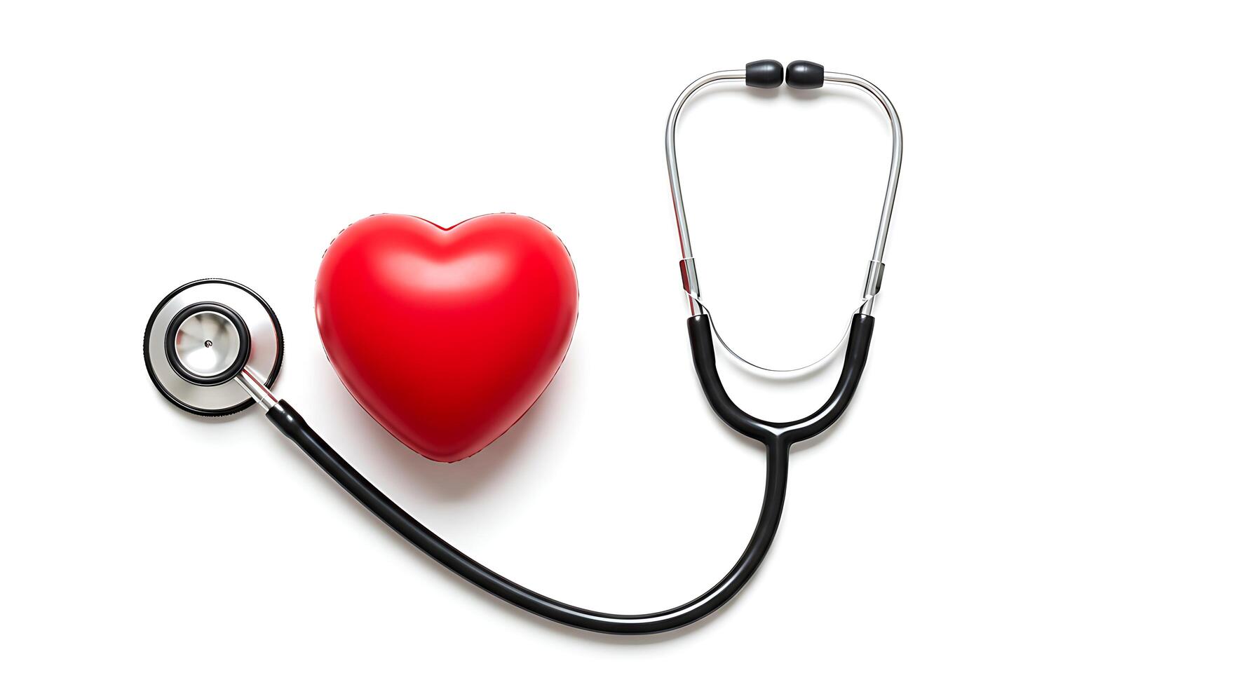 Examining Red Heart with Stethoscope on White Background Representing Healthcare photo