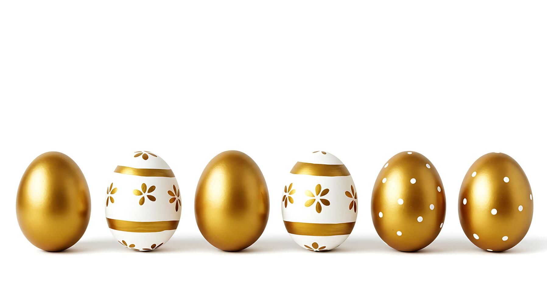 Golden Easter Eggs Collection with Unique Decorative Designs in a Row photo