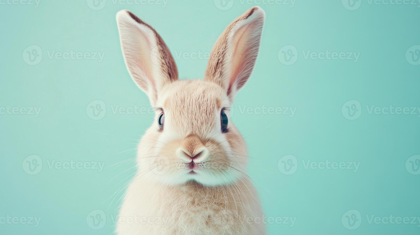 Cute and Adorable Bunny on a Soft Pastel Green Background Perfect for Spring-Themed Projects photo