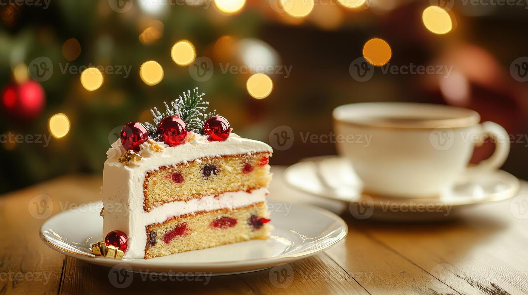 A piece of cake on a plate next to a cup of coffee photo