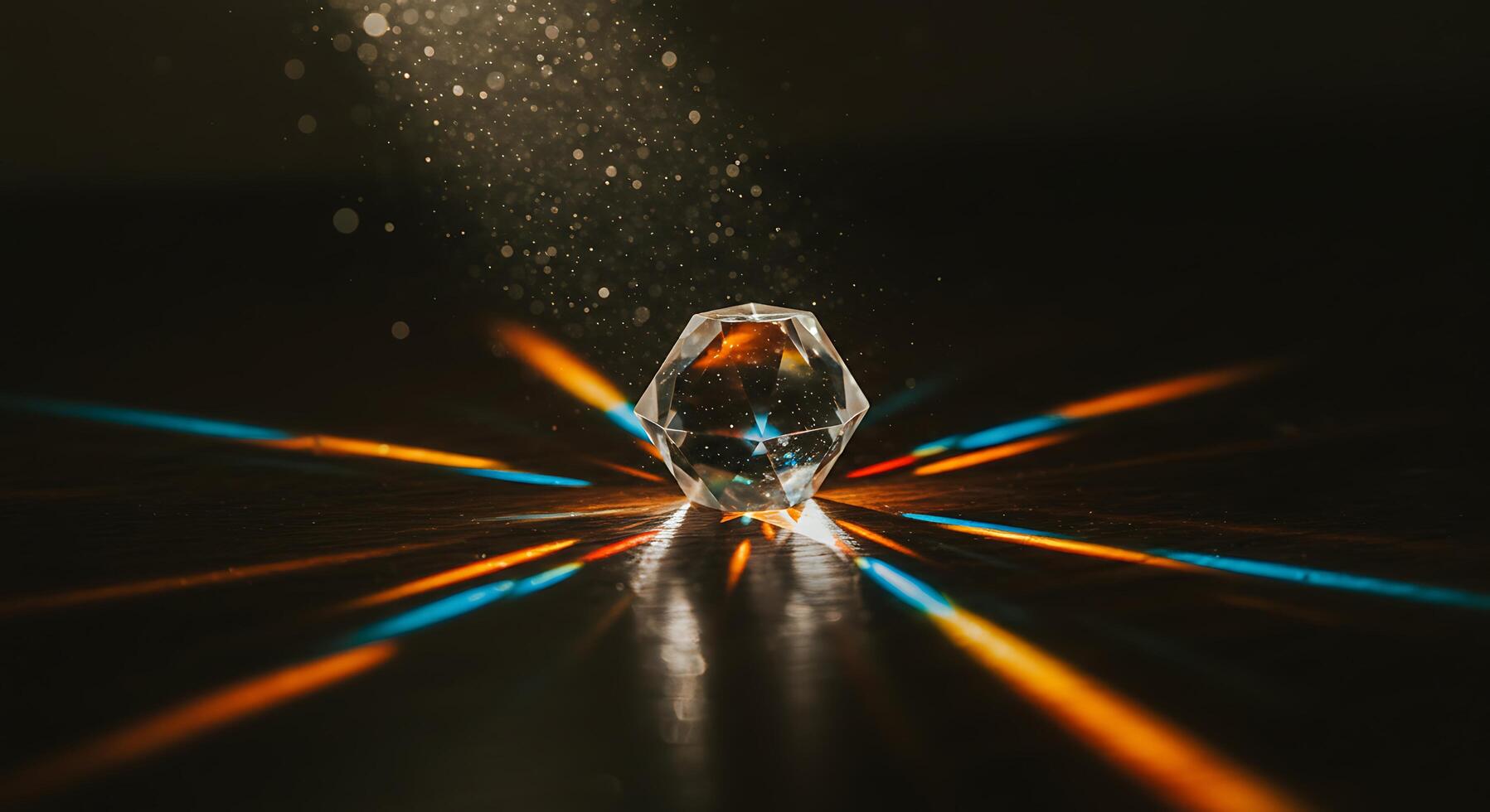 Prism Refracting Light Creating Colorful Rays on Dark Surface photo